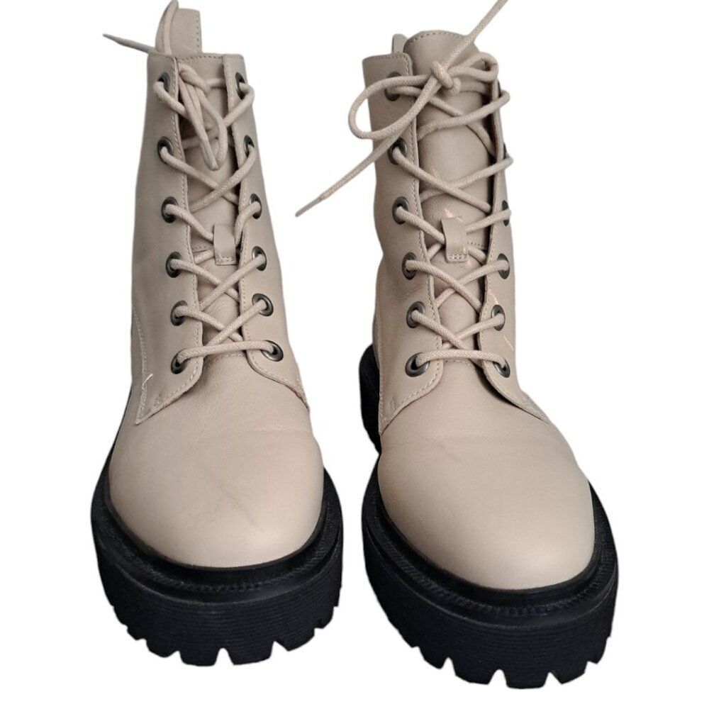 Madewell The Rayna Lace Up Boot in Leather Cream Harvest Moon Women's Sz 8.5